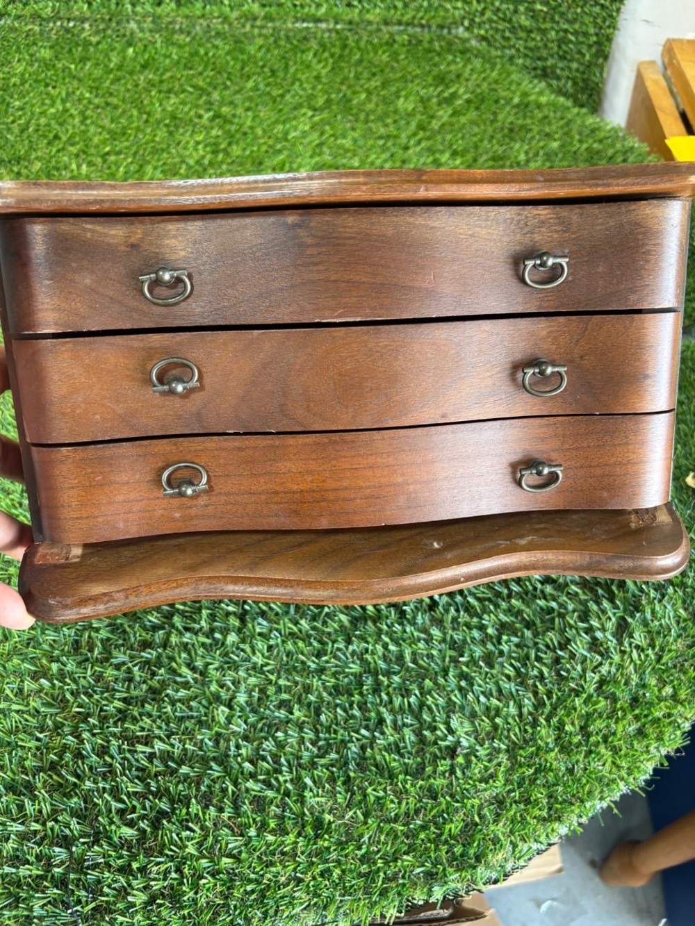 Vintage Wood  Flip Top Jewelry Box w/ 3 Drawers - Hiding Spot For money
